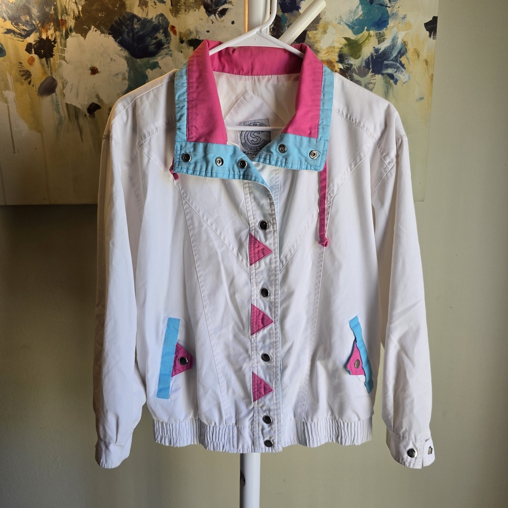 🌀 Vtg 90s Surfer Windbreaker Jacket “Be in the Current Seen” | Size S Oversized